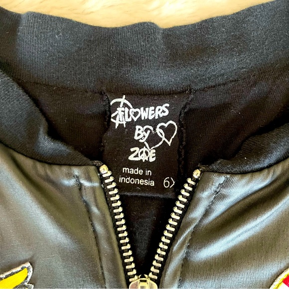 Flowers By Zoe Black Faux Leather Jacket with patches. Girls 6x - Picture 2 of 8